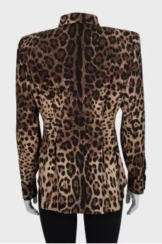 Fitted silk blouse with animal print