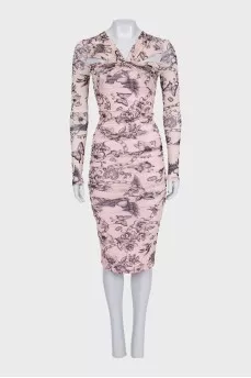 Beige printed bodycon dress