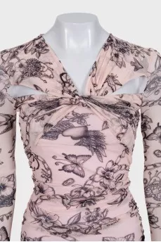 Beige printed bodycon dress