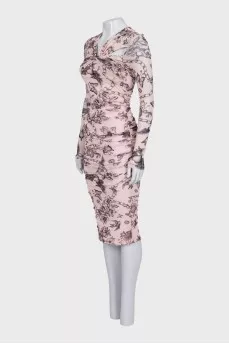 Beige printed bodycon dress