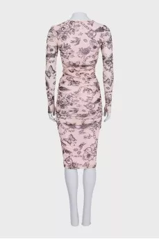 Beige printed bodycon dress
