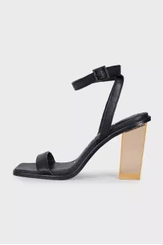 Black leather sandals with clear heels