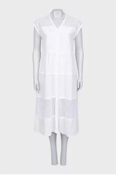 White straight-cut dress with perforations