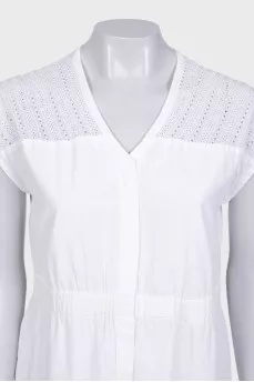 White straight-cut dress with perforations