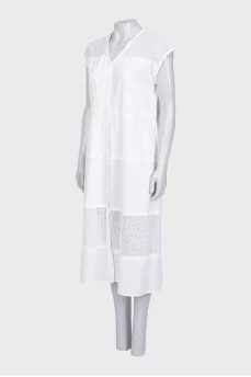 White straight-cut dress with perforations