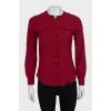 Red fitted button-down blouse
