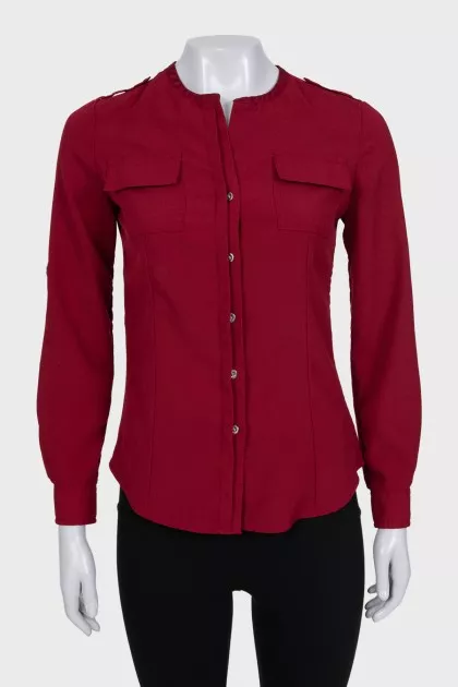 Red fitted button-down blouse