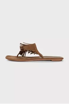 Suede fringed slides