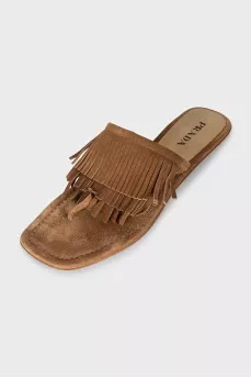 Suede fringed slides