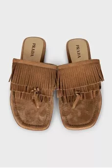 Suede fringed slides