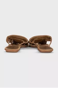 Suede fringed slides
