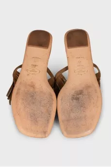 Suede fringed slides