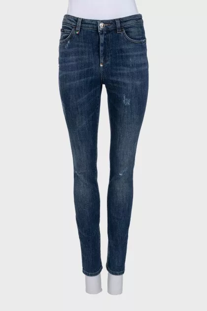 Blue jeans with a ripped effect