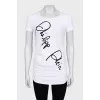 White T-shirt with a signature print and rhinestones
