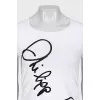 White T-shirt with a signature print and rhinestones