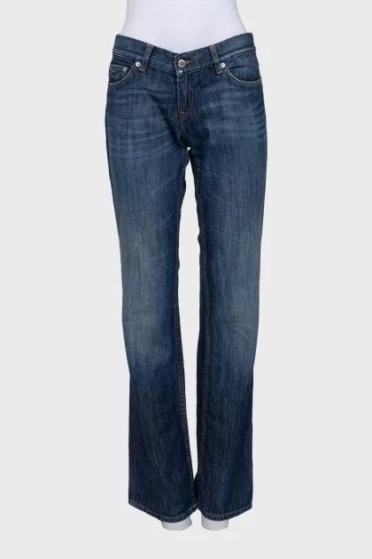 Low-rise straight-leg blue jeans