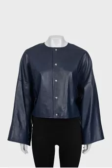 Cropped blue leather jacket