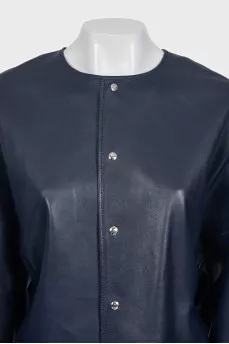 Cropped blue leather jacket