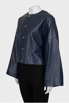 Cropped blue leather jacket