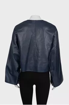 Cropped blue leather jacket