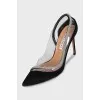 Suede shoes with rhinestones and transparent inserts