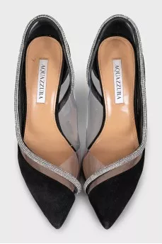 Suede shoes with rhinestones and transparent inserts