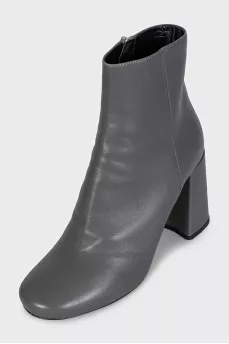 Gray leather ankle boots with round toe