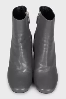 Gray leather ankle boots with round toe