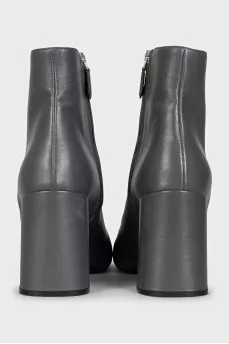 Gray leather ankle boots with round toe