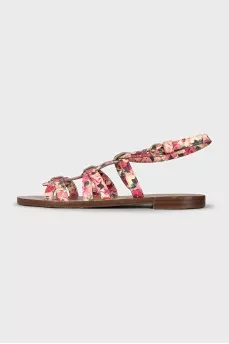 Leather sandals with floral print