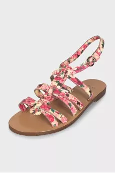 Leather sandals with floral print
