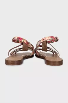 Leather sandals with floral print