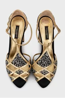 Textile shoes with gold trim