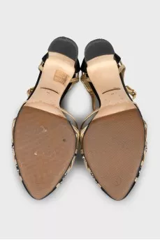 Textile shoes with gold trim