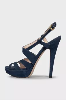 Blue suede heeled sandals
