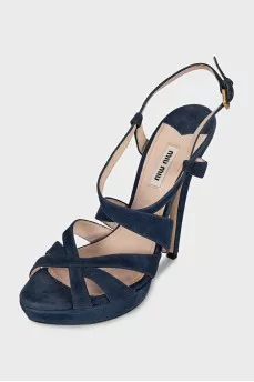 Blue suede heeled sandals
