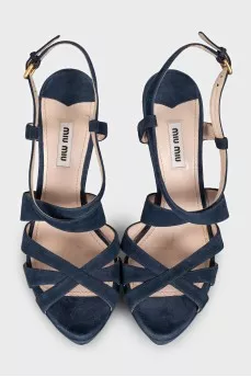Blue suede heeled sandals