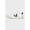 Black and white leather sneakers with a signature logo