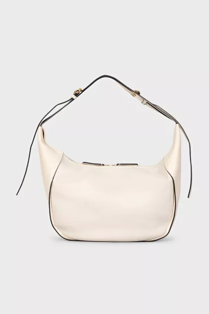 Beige leather hobo bag