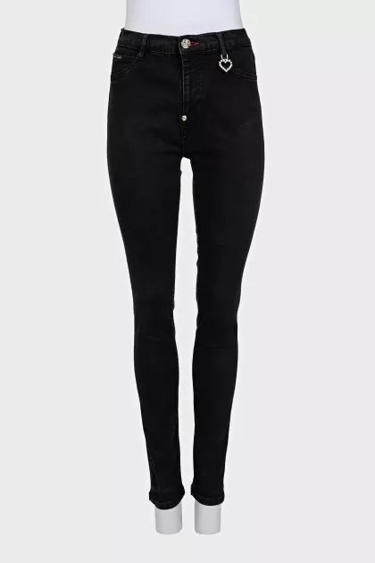 Black skinny-fit jeans with embellishments