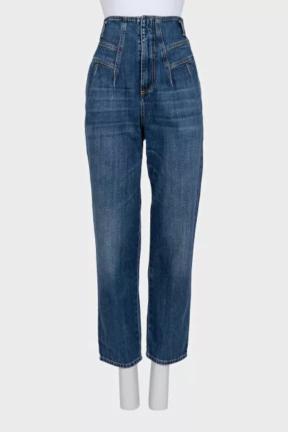 High-waisted wide-leg jeans with distressing