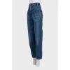 High-waisted wide-leg jeans with distressing