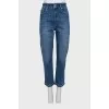 Джинсы синего цвета прямого кроя на высокой посадке