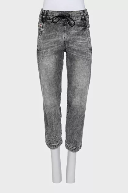 Gray jeans with elastic waistband