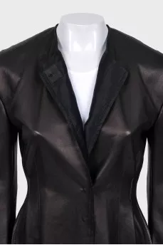Fitted black leather jacket
