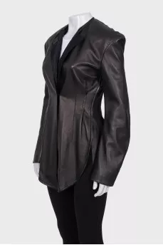 Fitted black leather jacket