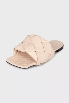 Beige leather Lido flip-flops