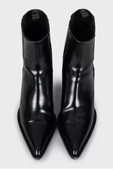 Leather ankle boots with stacked heels