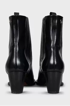 Leather ankle boots with stacked heels