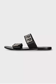 Leather flip-flops decorated with crystals
